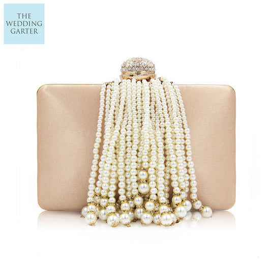 champagne satin evening bag
