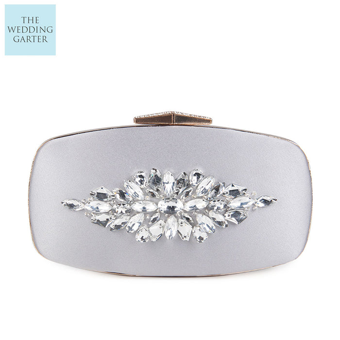 Champagne Satin Rhinestone Bridal Clutch - The Wedding Garter
