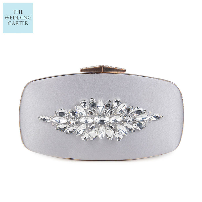 Champagne Satin Rhinestone Bridal Clutch - The Wedding Garter