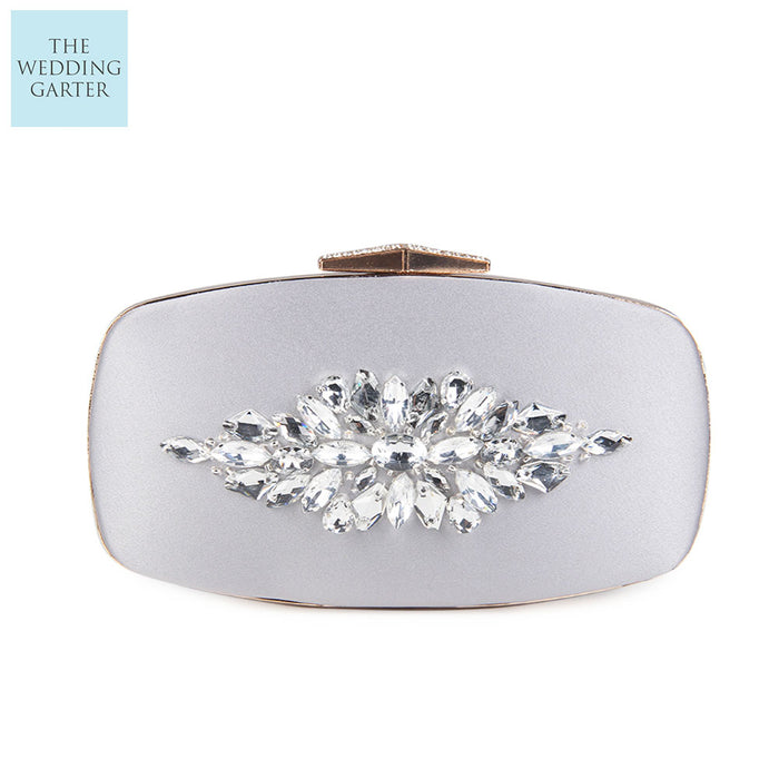 Champagne Satin Rhinestone Bridal Clutch - The Wedding Garter