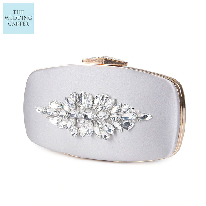 Champagne Satin Rhinestone Bridal Clutch - The Wedding Garter