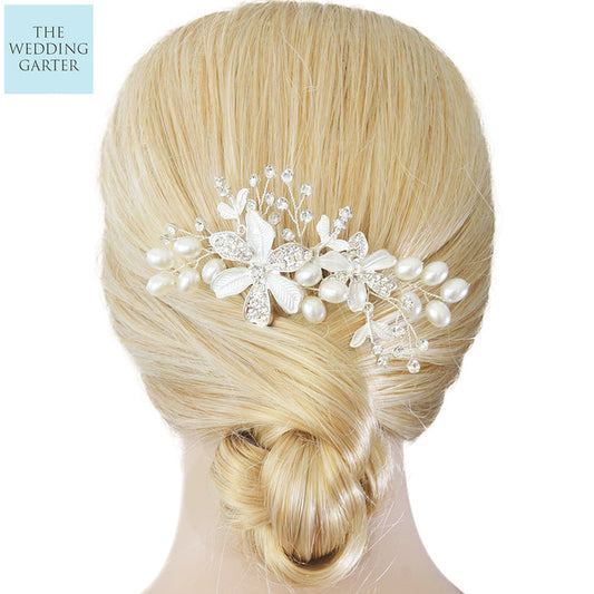 Charming Pearl & Crystal Floral Bridal Headpiece - The Wedding Garter