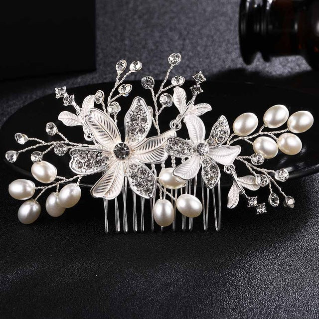 Charming Pearl & Crystal Floral Bridal Headpiece - The Wedding Garter