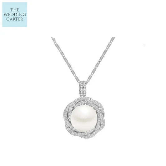 pearl and cz diamond wedding necklace
