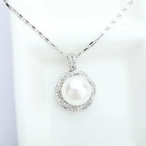 Charming Pearl & Diamond Pave Pendant Bridal Necklace - The Wedding Garter