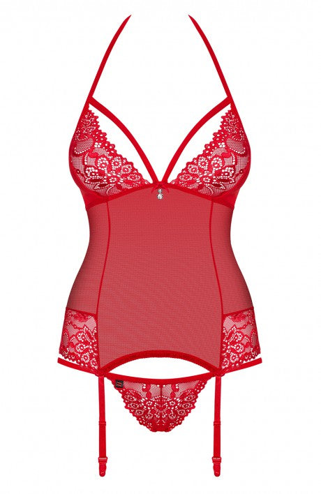 Charming Red Lace & Mesh Bustier Lingerie Set - The Wedding Garter