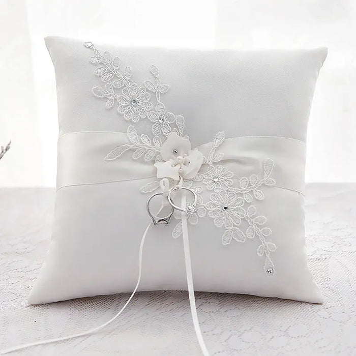 Chic Ivory Satin Appliqué Ring Pillow For Brides Ring Bearer Pillow - The Wedding Garter
