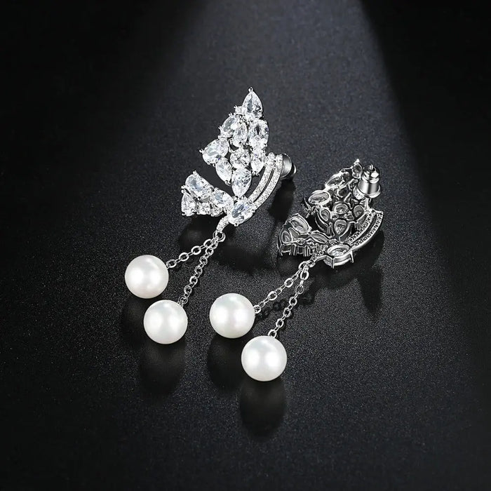 Chic Pearl & CZ Diamond Chandelier Bridal Earrings Online - The Wedding Garter