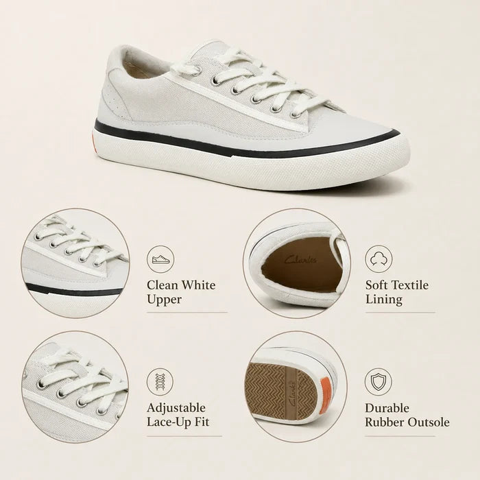 White lace-up sneakers with adjustable fit and durable rubber outsole