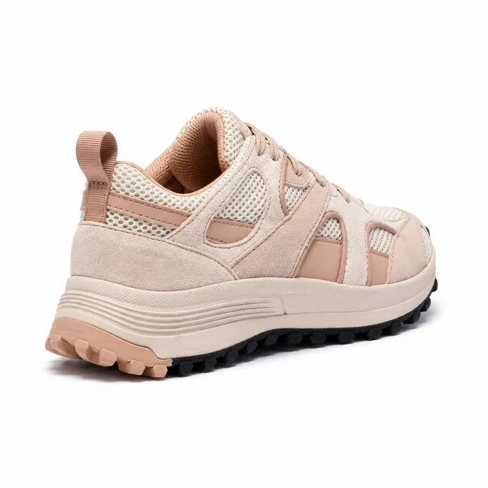 Women's sand-toned suede and mesh waterproof sneakers, cushioned midsole, rubber outsole