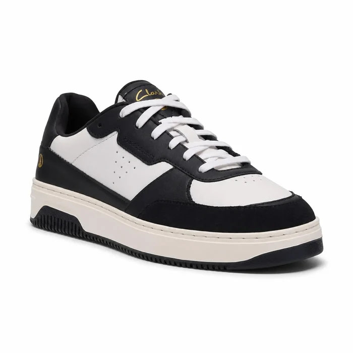 Clarks Bostock lace-up men's sneakers in black and navy with white details and rubber sole