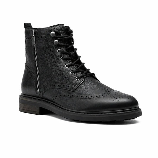 Men's black leather lace-up ankle boots with side zipper