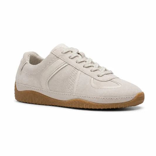 Off-white leather lace-up sneakers with textured panels and gum rubber sole