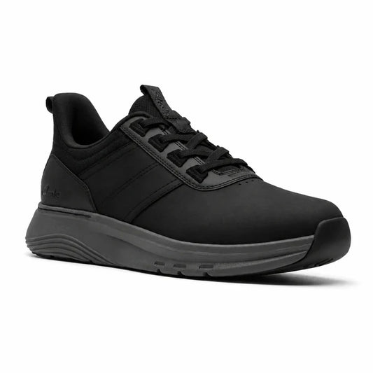 Men’s black lace-up sneakers with cushioned midsole and rubber outsole