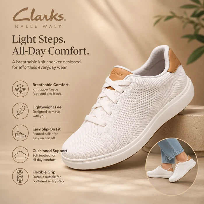 Women's white knit lace-up walking sneakers with cushioned sole