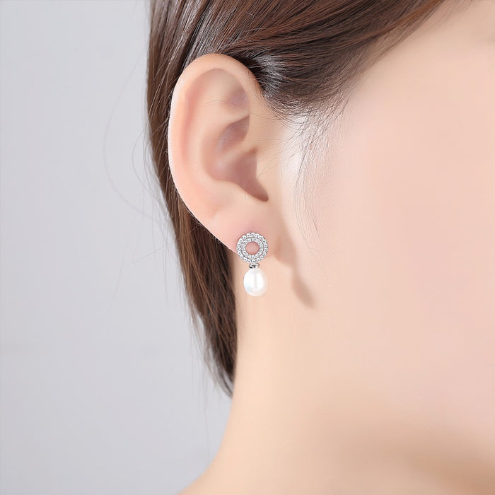 Classic CZ & Natural Pearl Drop Earrings For Brides - The Wedding Garter