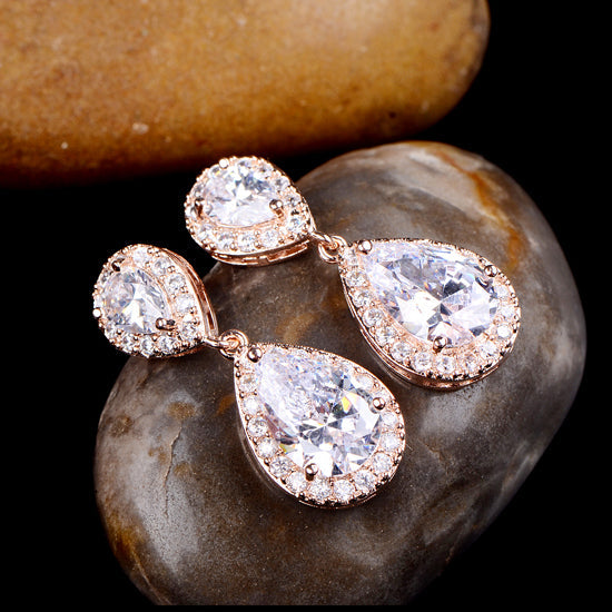 Classic Rose Gold Dropper Earrings For Bridesmaids - The Wedding Garter