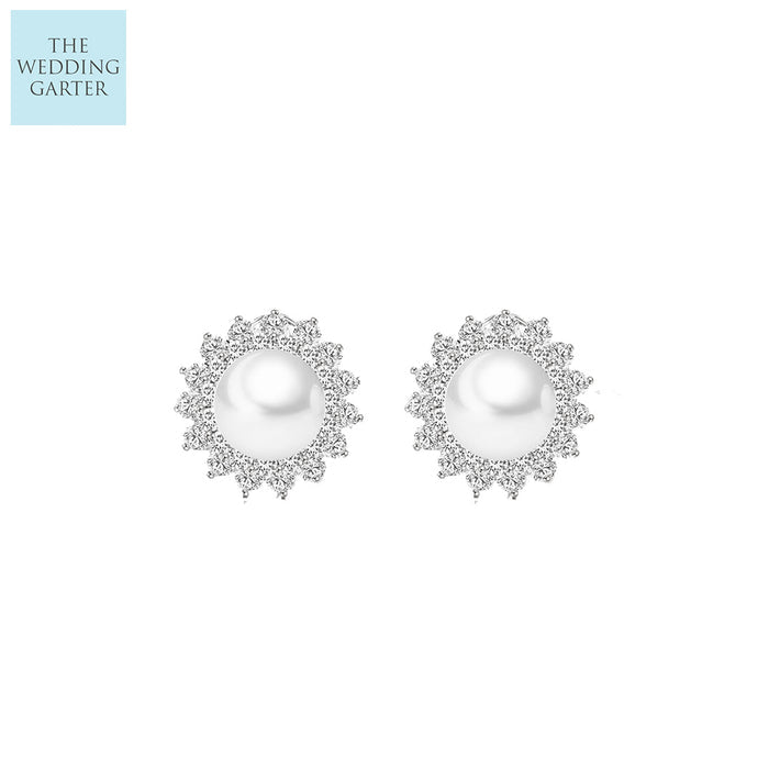 Classic Style Pearl & CZ Gold Stud Earrings - The Wedding Garter