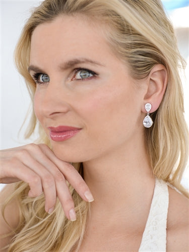 Classic Womens CZ Diamond Gold Drop Earrings - The Wedding Garter