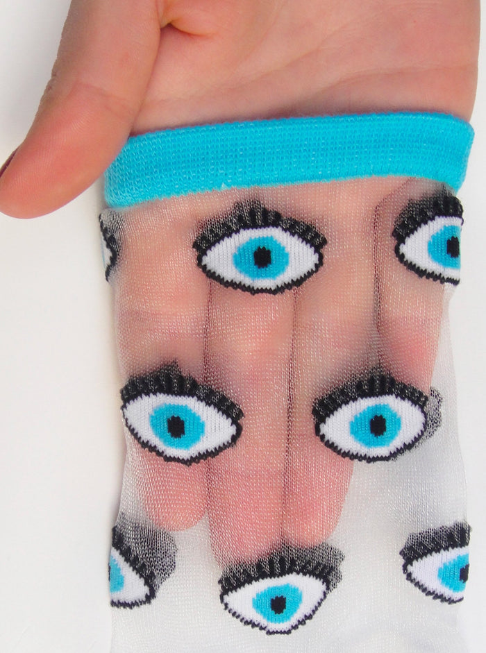 COUCOU SUZETTE Chaussettes Transparentes - Oeil Bleu, parfaite idée de cadeau pour femme.