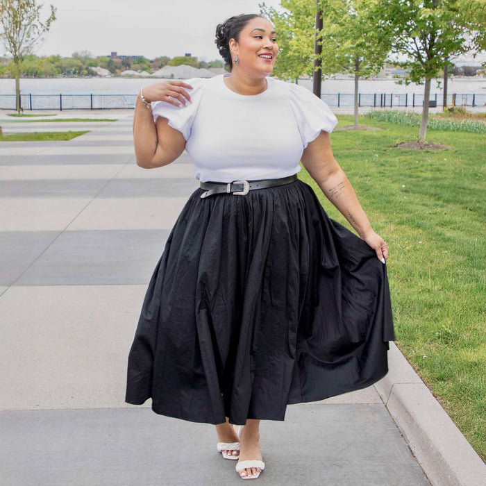 Crew neck Puff Sleeve Tee - White