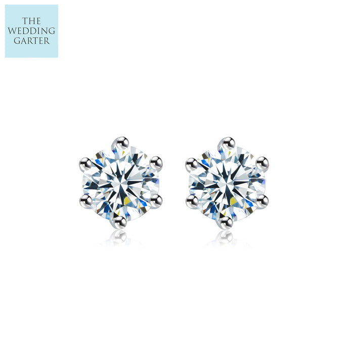 Crown Shaped 0.75 CT Zirconia Diamond Stud Earrings - The Wedding Garter