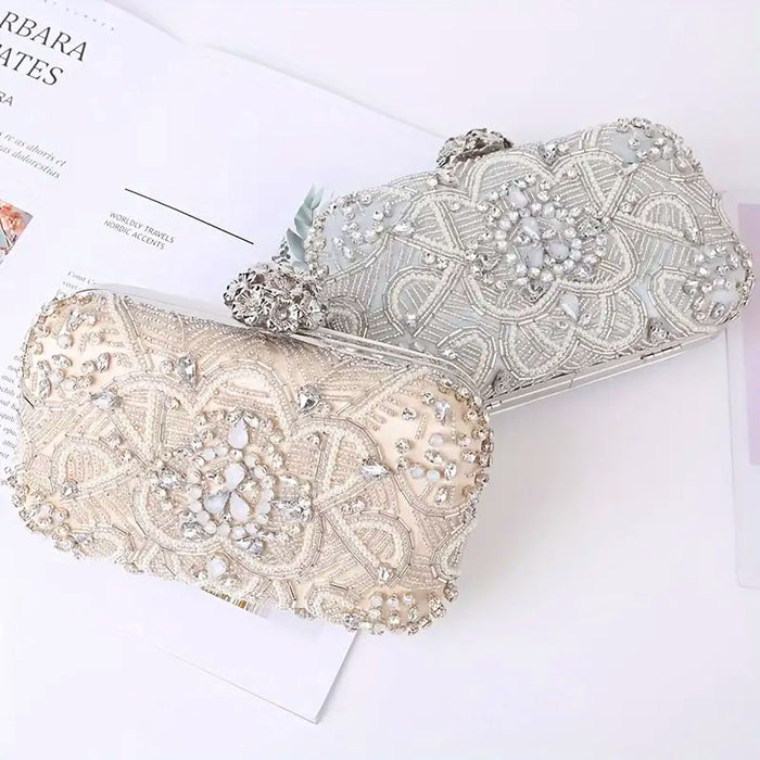 Crystal Beaded Silver Bridal Clutch Online - The Wedding Garter