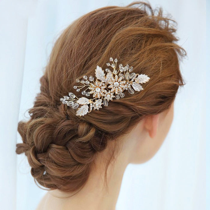 Crystal Bridal Headpiece In Blush Pink & Gold - The Wedding Garter
