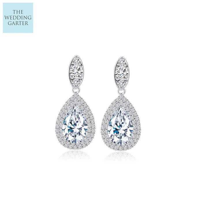 Crystal Cubic Zirconia Tear Drop Earrings For Brides - The Wedding Garter