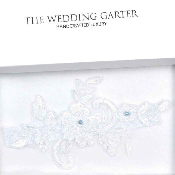 Crystal White Stretch Lace Applique Bridal Garter - The Wedding Garter