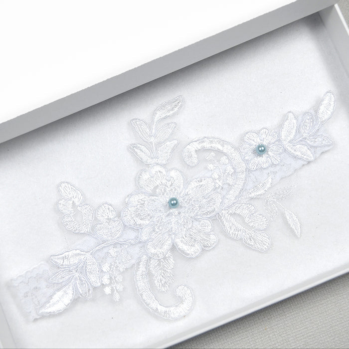 Crystal White Stretch Lace Applique Bridal Garter - The Wedding Garter