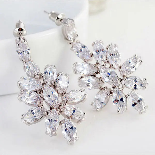 Cubic Zirconia Diamond Long Dangle Brides Earrings - The Wedding Garter
