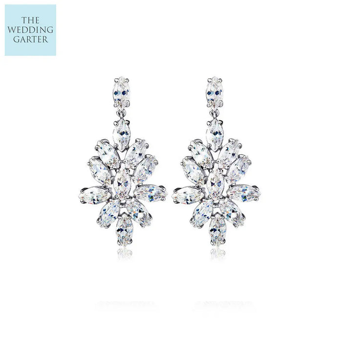 Cubic Zirconia Diamond Long Dangle Brides Earrings - The Wedding Garter