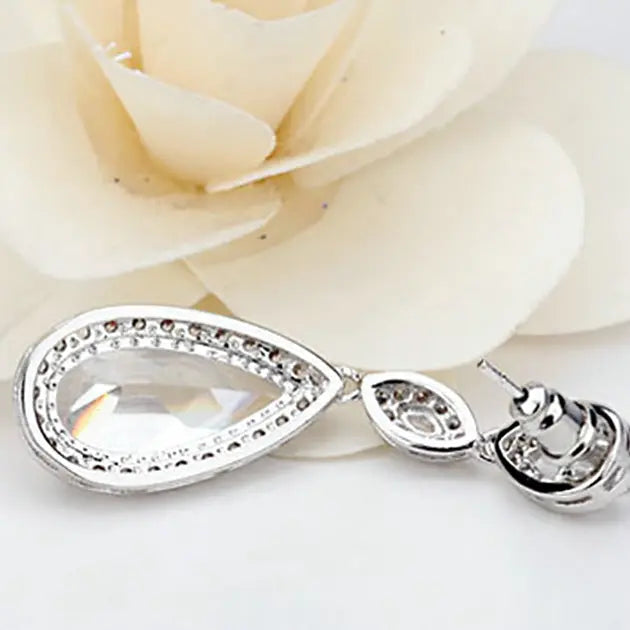 Cubic Zirconia Diamond Long Waterdrop Bridal Earrings - The Wedding Garter