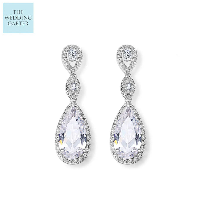 Cubic Zirconia Diamond Long Waterdrop Bridal Earrings - The Wedding Garter