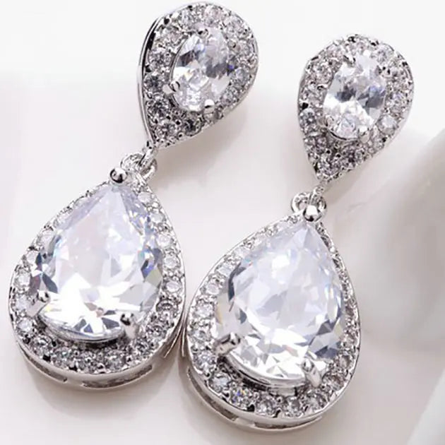 Cubic Zirconia Silver Diamond Drop Earrings - The Wedding Garter