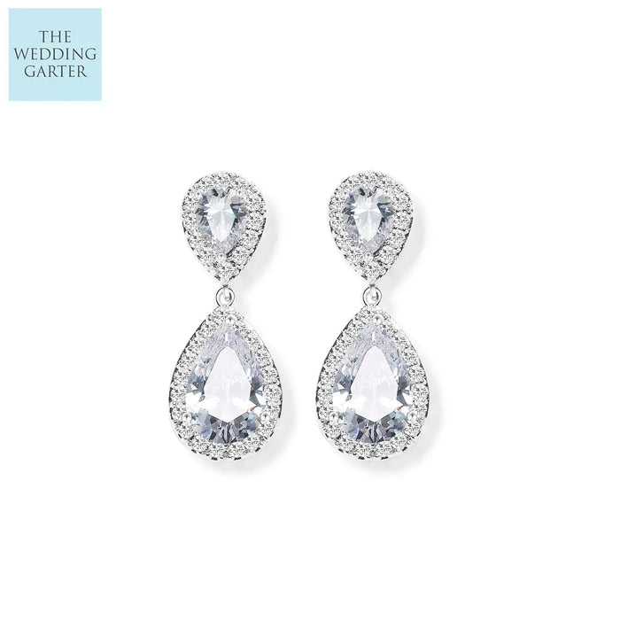 Cubic Zirconia Silver Diamond Drop Earrings - The Wedding Garter