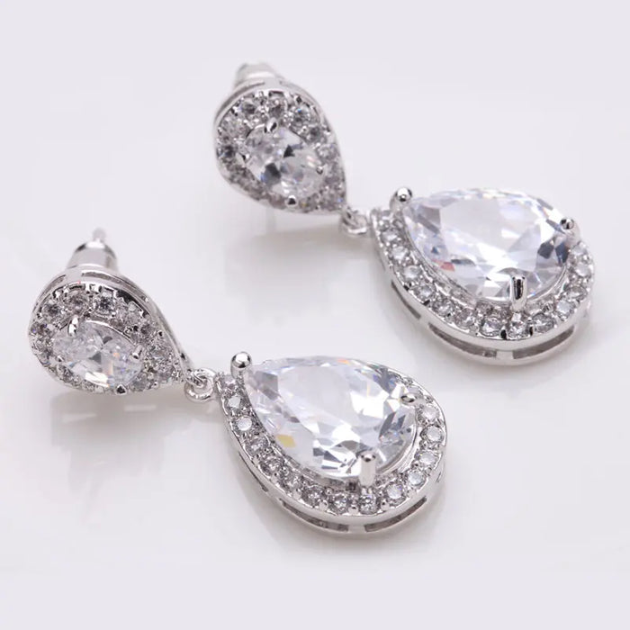Cubic Zirconia Silver Diamond Drop Earrings - The Wedding Garter