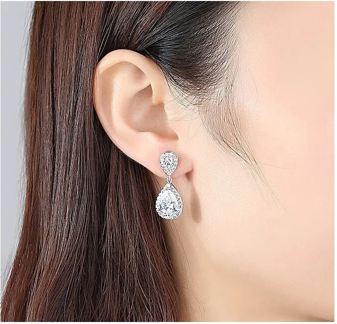 Cubic Zirconia Silver Diamond Drop Earrings - The Wedding Garter