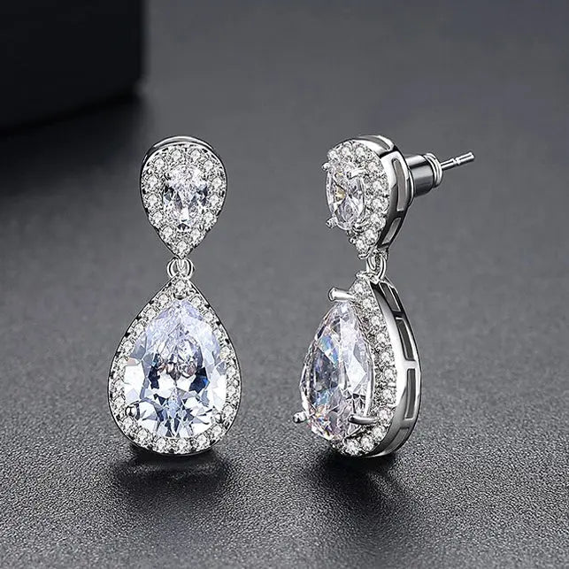 Cubic Zirconia Silver Diamond Drop Earrings - The Wedding Garter