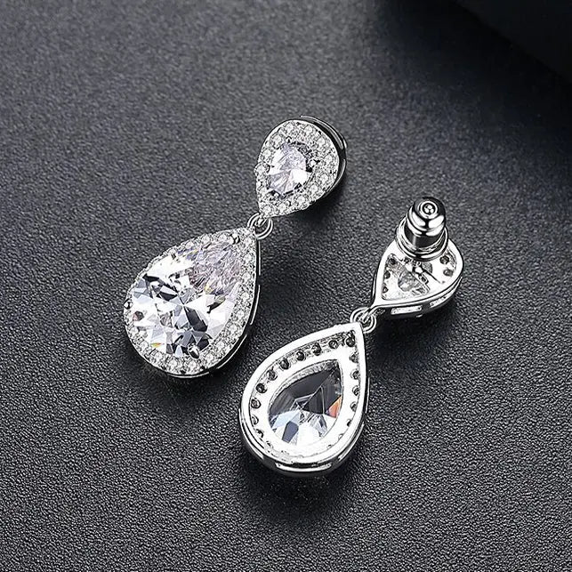Cubic Zirconia Silver Diamond Drop Earrings - The Wedding Garter