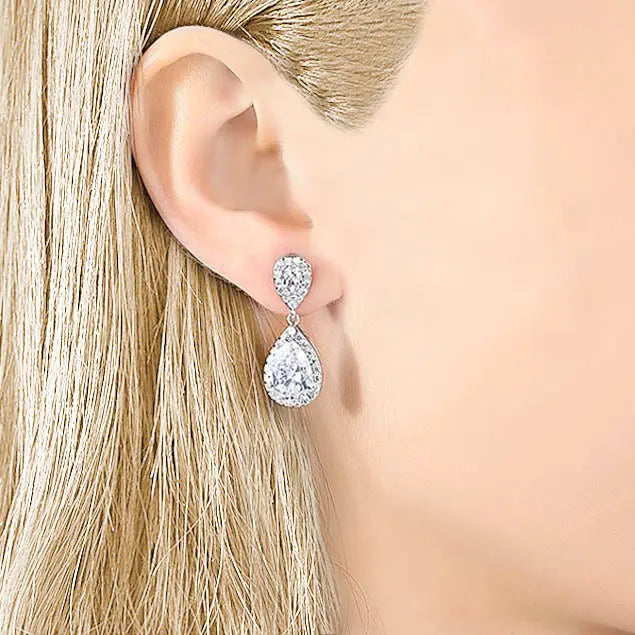 Cubic Zirconia Silver Diamond Drop Earrings - The Wedding Garter