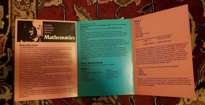 Cymbal Software Inc. "Mathematics" for use with the Commodore 64 (2 Disks) - Diamonds Sapphires Rubies Emeralds