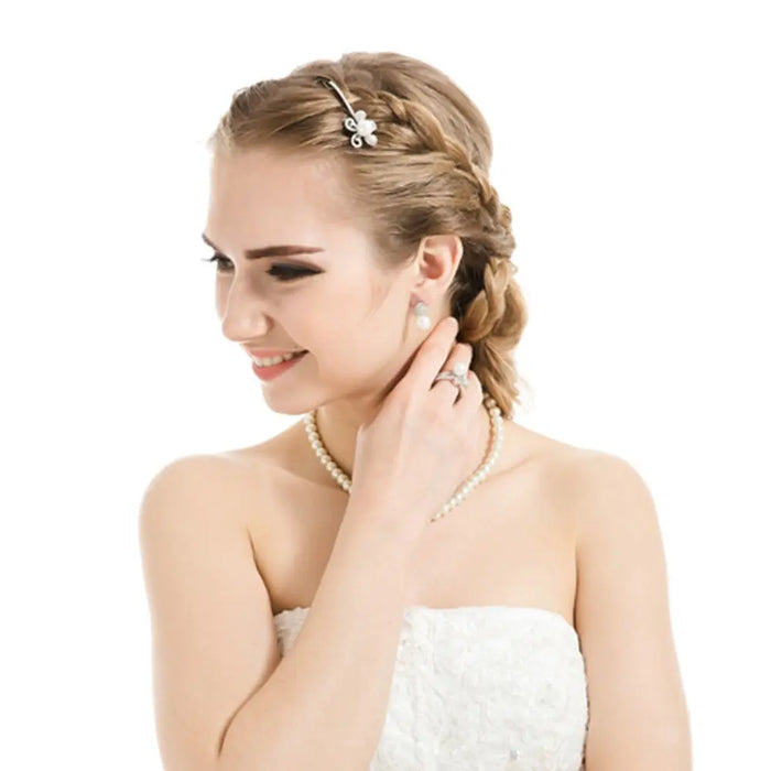 CZ Diamond & Pearl Hair Clips Hair Pieces For Wedding - The Wedding Garter