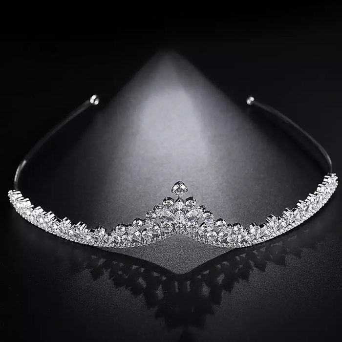 CZ Diamond Princess Tiara Crown For Brides - The Wedding Garter
