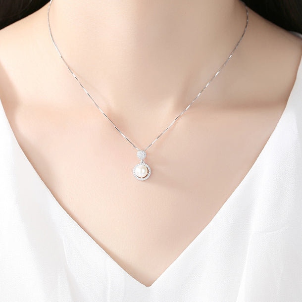 Dainty Natural Pearl & Cubic Zirconia Wedding Necklace - The Wedding Garter
