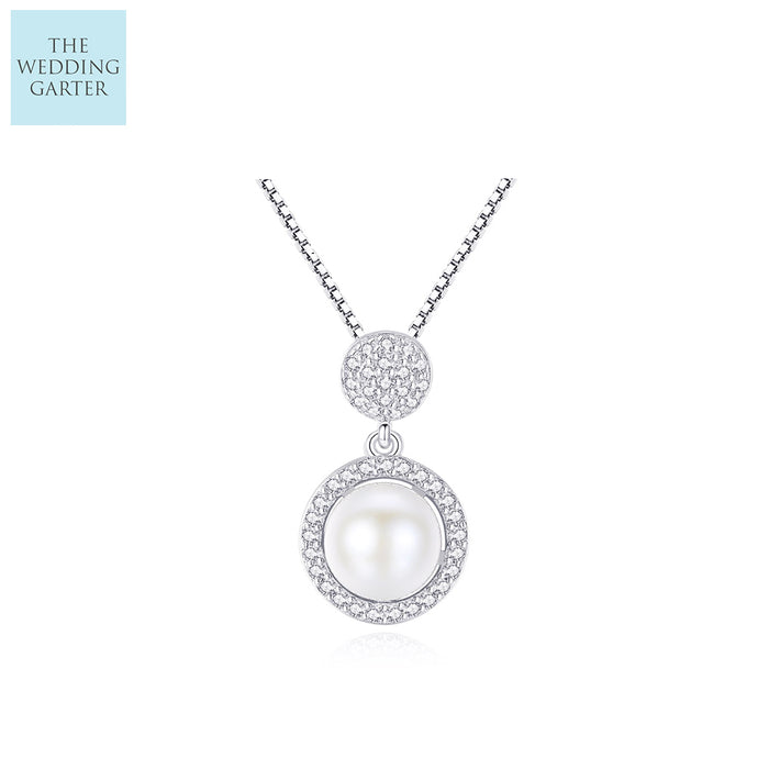 Dainty Natural Pearl & Cubic Zirconia Wedding Necklace - The Wedding Garter