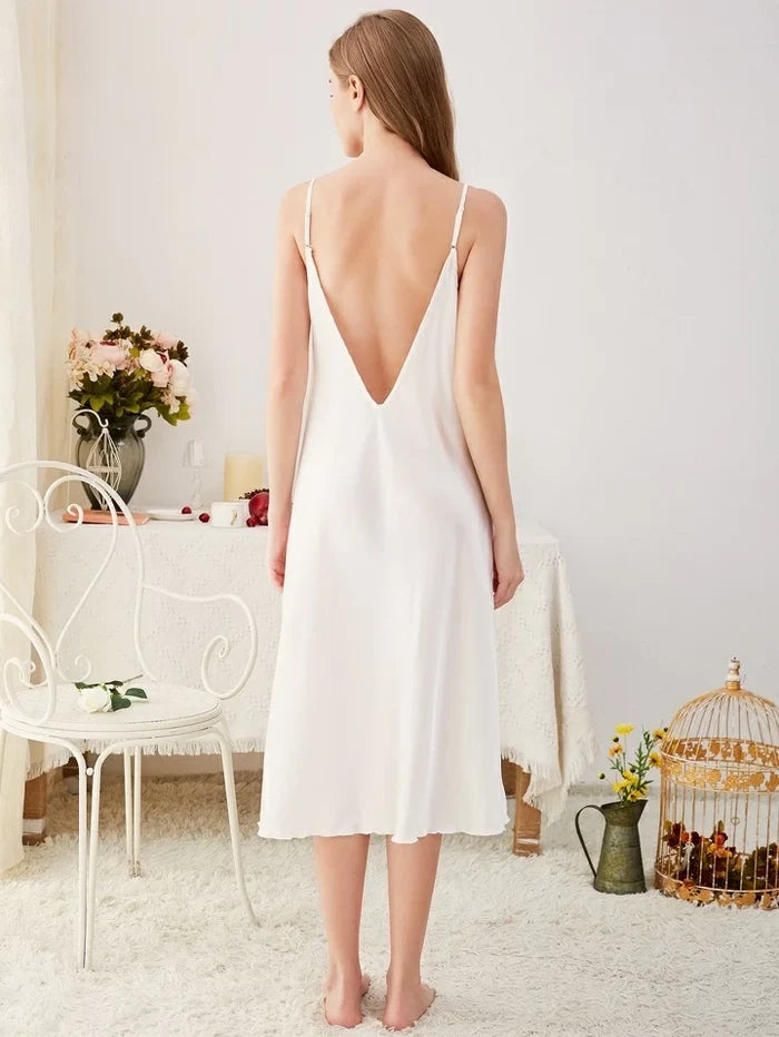 Deep V Back Satin Cami Dress