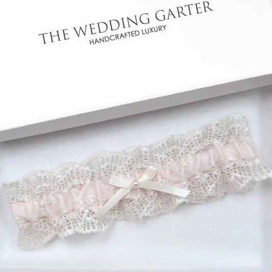 Dela Pink & Nude Lace Wedding Garter Vintage Style - The Wedding Garter