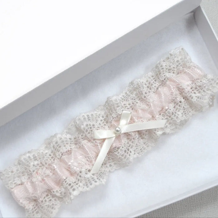 Dela Pink & Nude Lace Wedding Garter Vintage Style - The Wedding Garter